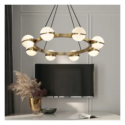 Modern 8-Light Globe Chandelier in Round Brass Frame