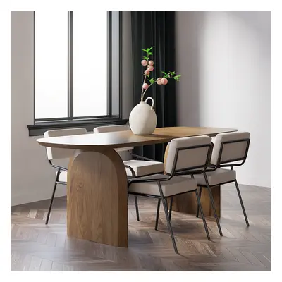 Oval Dining Table Solid Wood Top & Pedestals for 6 Tintica Japandi