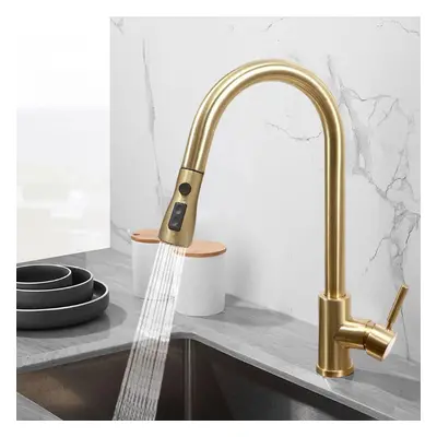 Pull Out Kitchen Tap Brushed Gold with Dual Function Sprayer