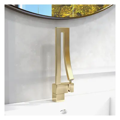 Brushed Gold Waterfall Bathroom Basin Tap Single Hole Single Handle Brass Modern Style