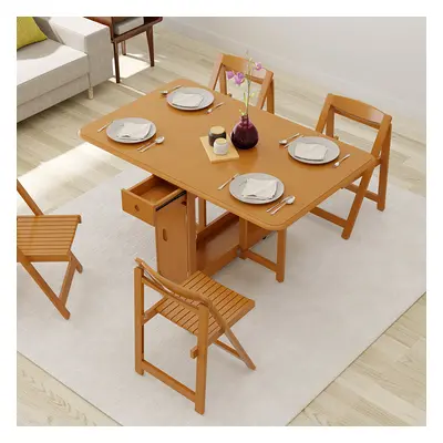 1450mm Modern Solid Wood Folding 5 Piece Dining Table Set Drop Leaf with 4 Chairs