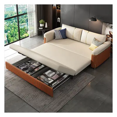 79" Full Sleeper Sofa Bed with Storage Upholstered Convertible Leathaire Beige