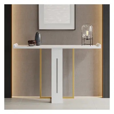 1000mm Narrow Console Table for Entryway Foyer White Solid Wood & Gold Metal in Small