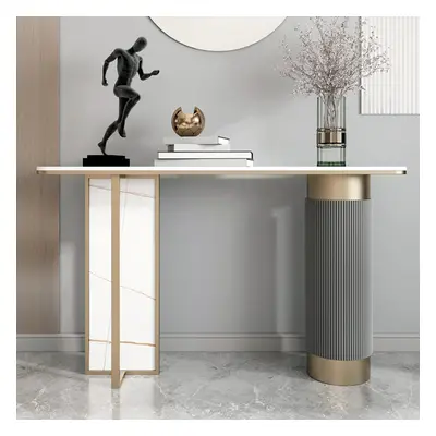 Modern White Gold Entryway Console Table Sintered Stone Top