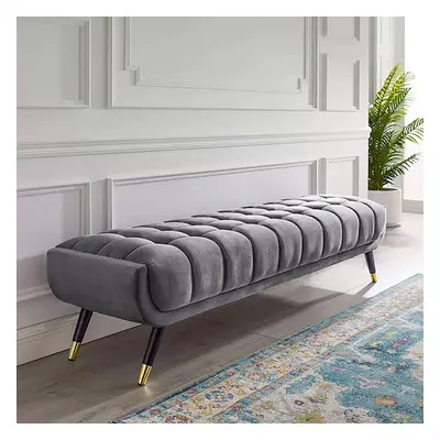 Enoak Modern Grey Bedroom Bench Velvet Upholstery Wooden Legs