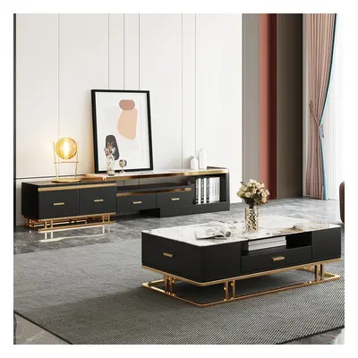 Stonesk Modern TV Stand & Coffee Table Set for 2540mm TV in Black with Drawers