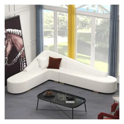 White Modern L-Shaped Corner Sectional Sofa for Living Room Faux Leather Upholstery