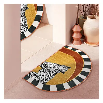 800mm x 500mm 2 Pieces Art Deco Leopard Velvet Rug Half Round Non-Slip Door Mat Set