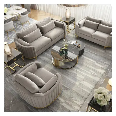 Modern Living Room Sets Gray Velvet Upholstered Chair & Loveseat & Sofa 3 Pieces