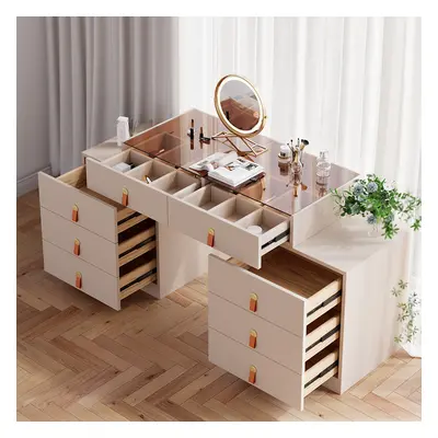 Extendable Makeup Vanity with Jewelry Storage Retractable Champagne Dresser Closet Island