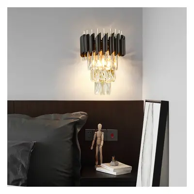 Postodern Half-Circle Wall Sconce 2- Light Tiered Wall Lighting with Crystal Shade