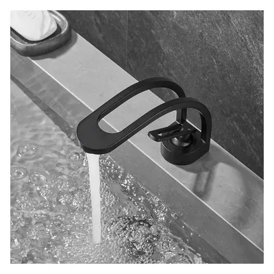 Modern Monobloc Black Bathroom Mixer Tap Single Lever Handle C-Shaped Spout Solid Brass