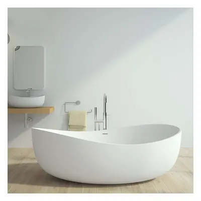 1785mm Contemporary Oval Freestanding Stone Resin Soaking Bath in Glossy White