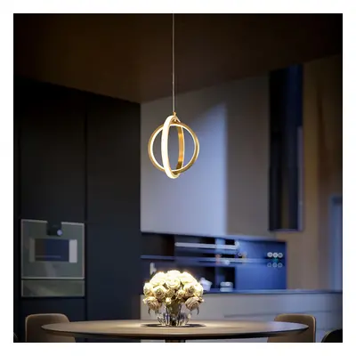 Gold Geometric Pendant Light 2-Ring LED Hanging Light in Brass