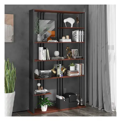 2000mm Industrial Black Walnut Etagere Bookshelf Display Shelving Tall Book Shelf in Ste