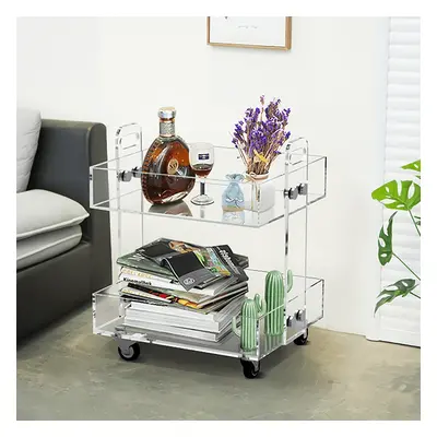 Modern Acrylic Rolling Bar Cart End Table with Handles