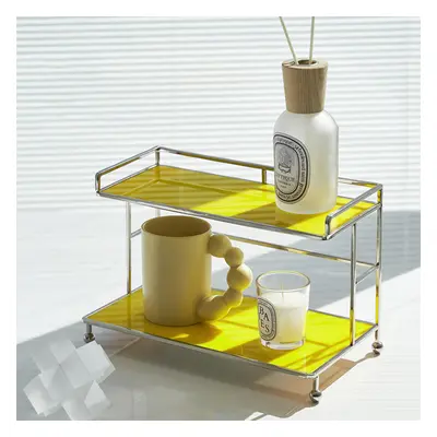 Modern 2-Tier Acrylic Storage Shelf Yellow Storage Rack with Open Storage