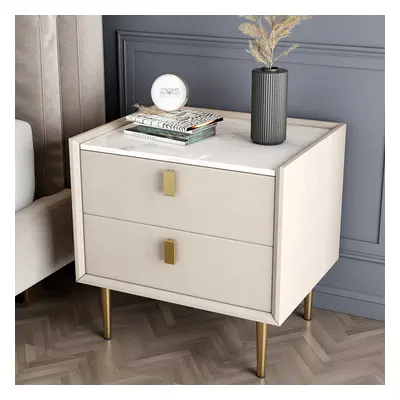 Sintered Stone Top 2-Drawer Leather Nightstand