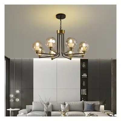 8-Light Sputnik Chandelier in Black & Gold Globe Glass Shade Included