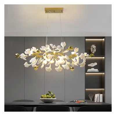 Martly 6-Light Art Deco Ginkgo Leaves Chandelier White & Gold Metal Ceiling Light