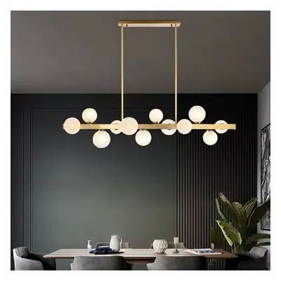 White Globe Shade 12-Light Linear Island Light in Gold