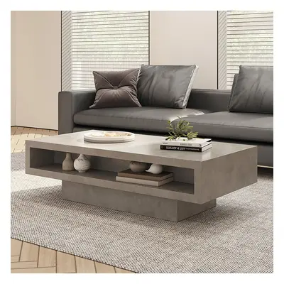 Japandi Rectangle Concrete Grey Coffee Table with 2 Drawers & Open Storage