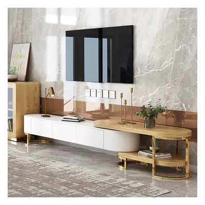 Nesnesis Modern Extending TV Stand with Storage Oval White & Natural Media Console