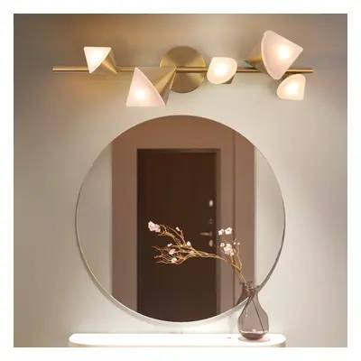 5-Light Modern Gold Bathroom Vanity LED Wall Light Fixtures with White Shade