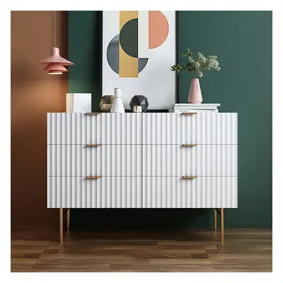 Tikky Minimalist Slatted White Bedroom Dresser with 6 Drawers