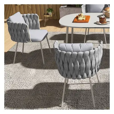 Set of 2 Modern Gray Aluminum Rattan Outdoor Dining Chairs with Ergonomic Armrests – Durable & W