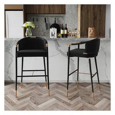 Craines Bar Height Bar Stool with Arms in Black Upholstery Velvet