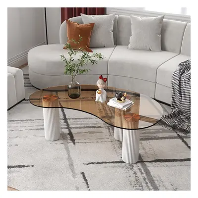 Modern White Coffee Table with Tempered Glass & 3 Legs