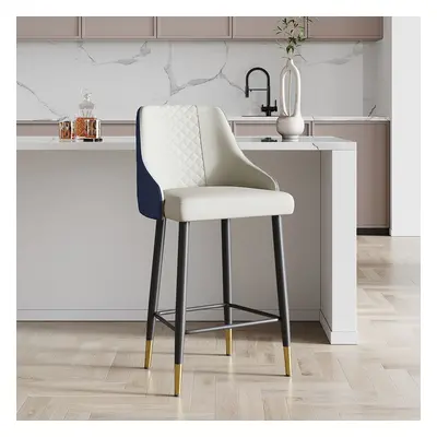 Diamic Blue Counter Stool with Footrest Upholstered PU Leather High Back & Arms