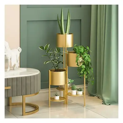 800mm Tall Metal Plant Stand Indoor Modern 3 Tier Corner Planter in Gold