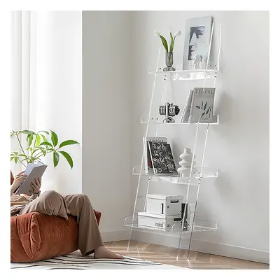 4-Shelf Ladder Bookshelf Modern Bookshelf Acrylic Clear Ladder Bookcase