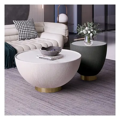 Round 2-Piece Nesting Set Sintered Stone Top Beige and Gray Drum Coffee Table with PU Leather Ar