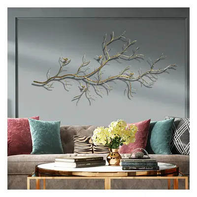 Luxury Creative Metal Branch & Birds Wall Decor Home Art in Gold in Living Room