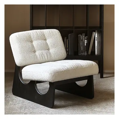 Japandi Boucle Lounge Chair White & Black Accent Chair Ash Wood Upholstery