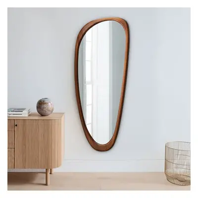 Rustic Asymmetrical Mirror Full Length Wall Mirror Wood Frame in Walnut