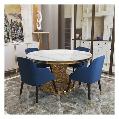 Modern 51" Round Dining Table Faux Marble Tabletop & Golden Stainless Steel Pedestal