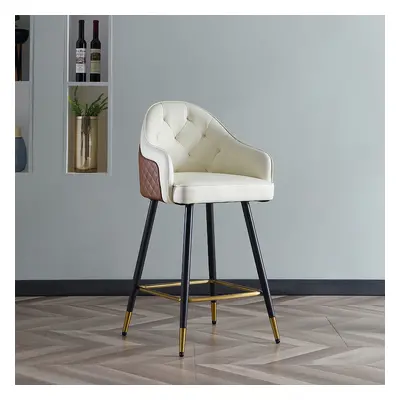 Modern PU Leather Counter Height Breakfast Bar Stool with Full Back & Arms in Beige for Kitchen 