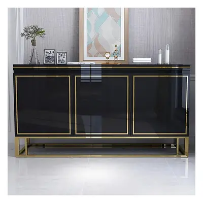 Medally 1500mm Black Wood Sideboard Buffet Cabinet with Storage 3 Doors Gold Base