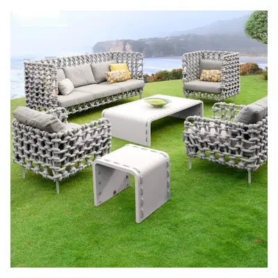 6 Pieces Aluminum & Rope Outdoor Sofa Set with Coffee Table and Cushion Pillow in Gray