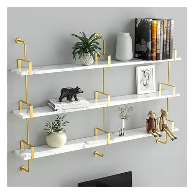 3-Tier Modern Wall Mounted Shelves Long Floating Shelving in White & Gold