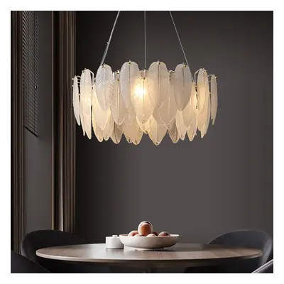 Modern Round 8-Light Tiered Frosted Feathers Glass Chandelier