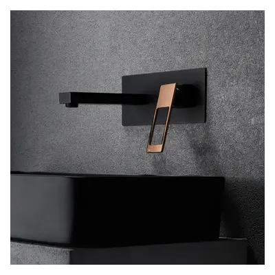 Modern Rose Gold & Black Wall Mount Bathroom Basin Tap Solid Brass