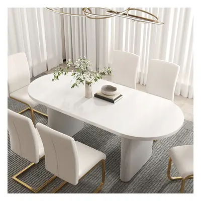 1600mm-2000mm Oval Extendable White Dining Table Butterfly Leaf 4-6 Seater