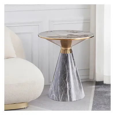 Gray & Gold Hourglass-Shape End Table with Sintered Stone Top & Stainless Steel Base