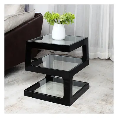 Modern Glass Side Table with 3 Tiers S-shaped End Table in Black