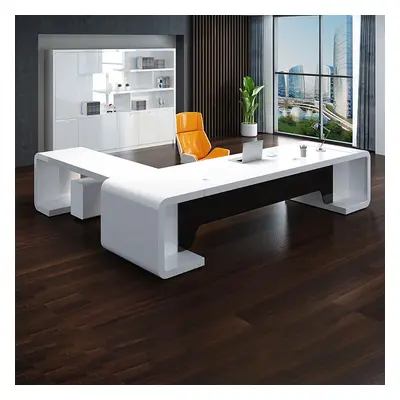 2200mm L-Shaped Modern Executive Desk of Right Hand with Drawers in White & Black